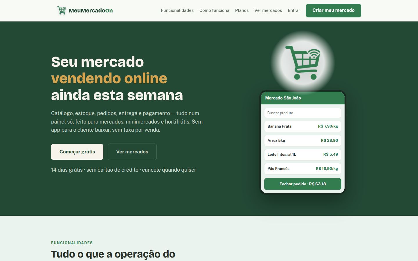 Página inicial do MeuMercadoOn