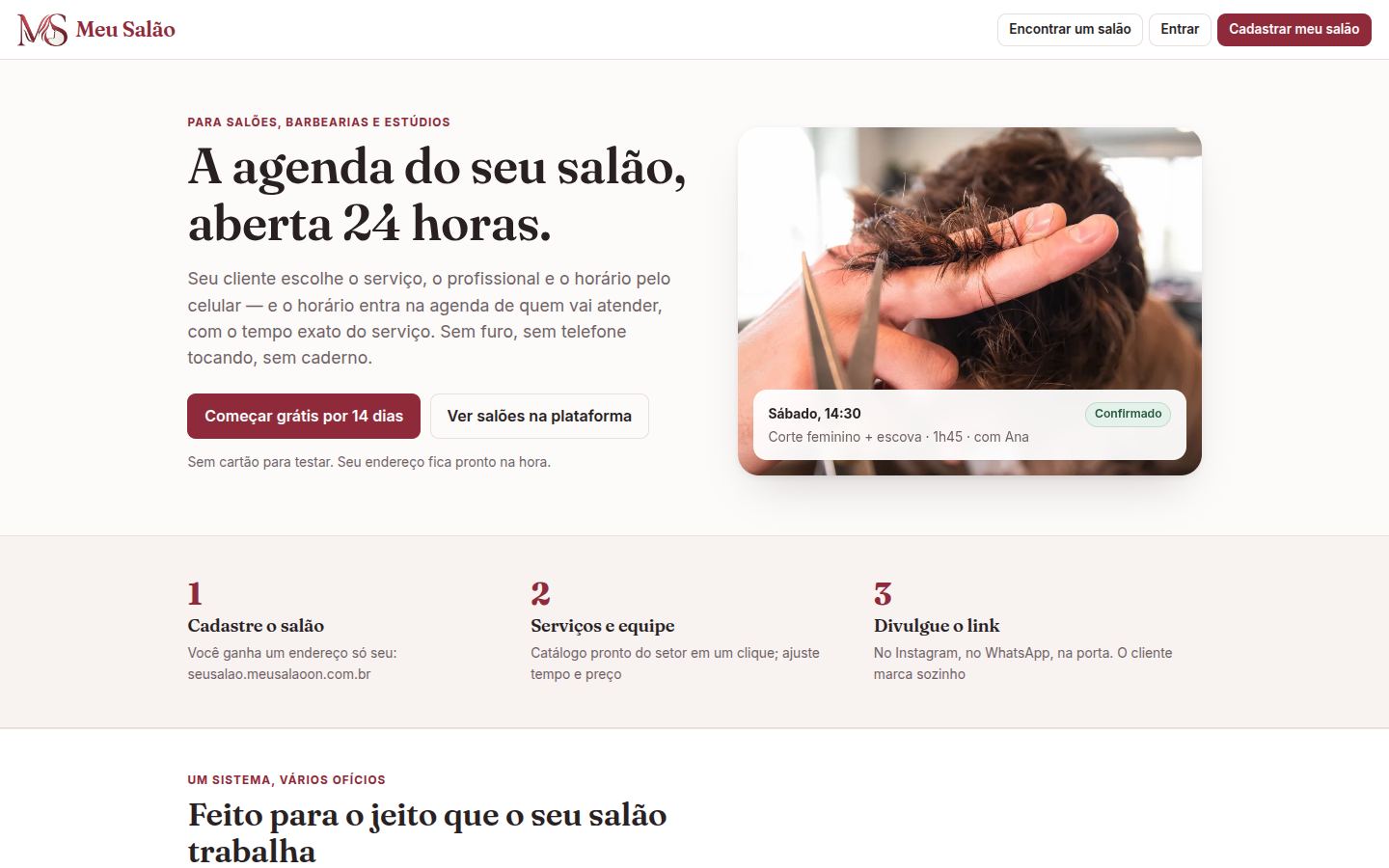 Página inicial do Meu Salão